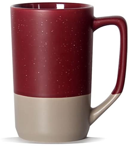 SHOWFULL 16oz Large Coffee Mug, Two Color Combination Big Ceramic Tea Cup with Large Handle with White Speckled for Men Women Restaurant Home Office Hot Drinks, Red