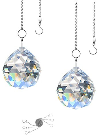 MerryNine Kristallkugel-Prisma, Sonnenscheinfänger, Regenbogen-Anhänger, Hängende Kristall-Prismen für Fenster, Feng Shui, als Geschenk, transparent, 60 mm, 2 Stück