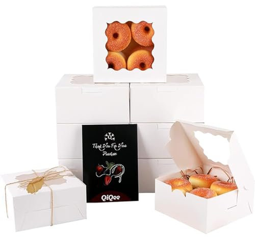 Bäckerei-Box mit Fenster, 100 Stück, 15,2 x 15,2 x 7,6 cm, Weiß