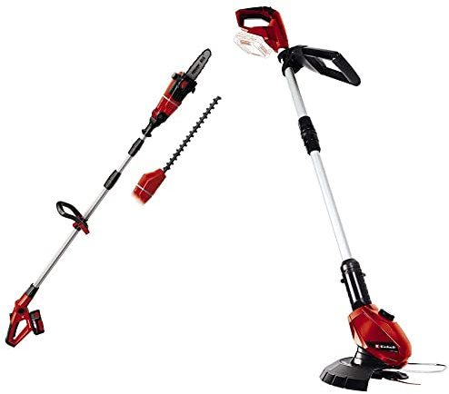 Einhell GE-HC 18 Li T Power X-Change 18V Cordless Multifunctional Garden Tool & GC-CT 18 Li Power X-Change 18V Cordless Strimmer | Includes 20 x Blades | Solo Trimmer, Red/Black