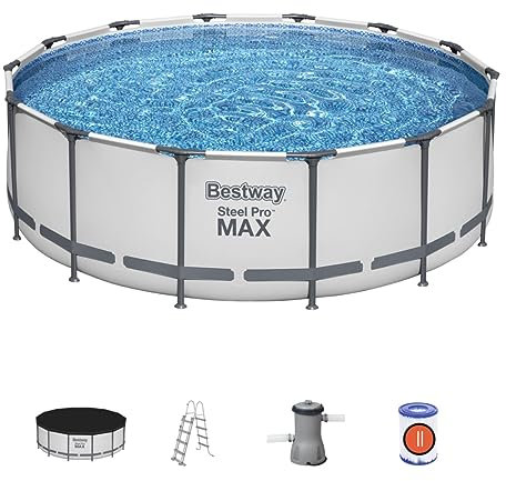 Bestway Power Steel Above Ground Pool - Round Swimming Pool Set - Blue, 14ft