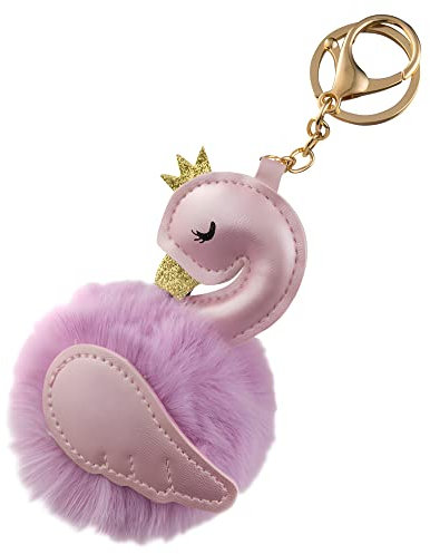 CFLNYC Modische Plüsch Schwan Schlüsselanhänger Schlüsselanhänger, PU Leder Tier Schlüsselanhänger mit Clip, Rucksack Handtasche Anhänger, 6.7 Zoll