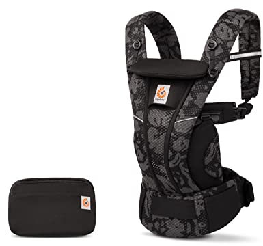 Ergobaby Omni Breeze Babytrage für Neugeborene ab Geburt bis 20kg, 4 Positionen SoftFlex Mesh Ergonomische Babybauchtrage Rückentrage Baby-Tragetasche, Onyx Blooms