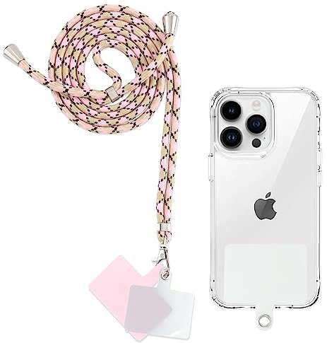 Yoedge Cordón Cuerda Universal Correa Colgante para Movil con 2 Phone Lanyard Parcheas, Correas Ajustable Cuello Cadena de Nylon con Todos los teléfonos Inteligentes con Llaver, Rosa Negro