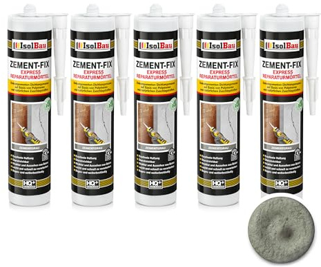 Isolbau Zement-Fix 5 x 300 ml Zementgrau Express Reperaturmörtel - Dichtungsmasse für Fugen & Risse im Innen- & Außenbereich, Kartusche