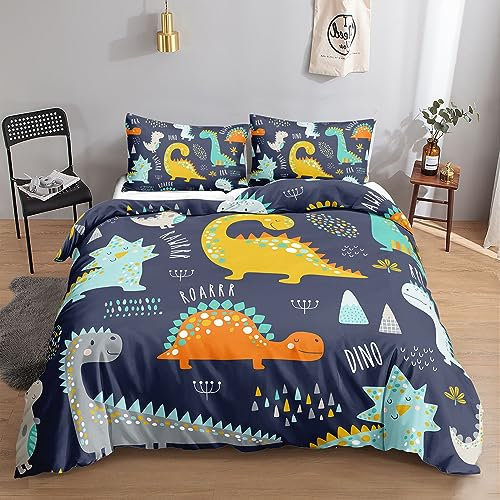 HOSIMA Niedliches Dinosaurier-Bettwäsche-Set für Erwachsene, Jungen und Mädchen, niedlicher Aquarell-Dinosaurier-Druck, Bettbezug mit 2 Kissenbezügen (Aquarell-Dinosaurier XL)