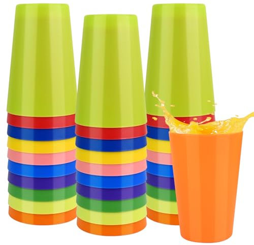 RAINPOP 30 Piezas 260ml Vasos de Plástico Reutilizables, 10 Colores Vasos Plastico Duro, Vasos Irrompibles para Bebés Niños, Copas De Plástico para Fiestas Picnics Viajes Camping Cocina Familiares