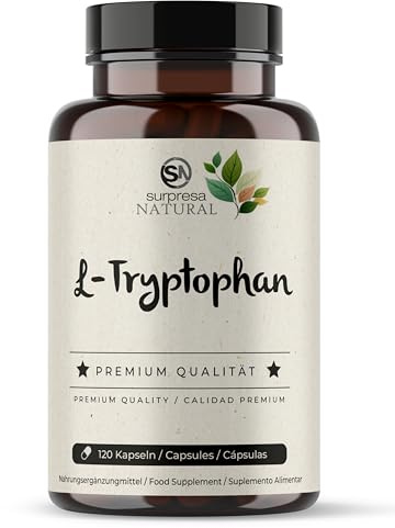 Surpresa Natural L-Tryptophan Kapseln hochdosiert I 1x 120 Kapseln I 500mg L-Tryptophan pro Kapsel I Aus pflanzlicher Fermentation I Nahrungsergängzungsmittel vegan & laborgeprüft