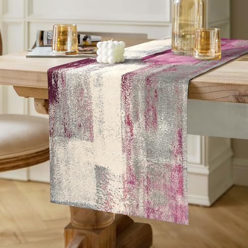 Tischläufer Violett Modern Baumwolle Leinen Akzent Double Layer Thick Dekoratives Tuch für Weihnachten, Party, Abendessen, Urlaub, Küche, Bankett, Restaurant, Außenbereich, 40 x 140 cm