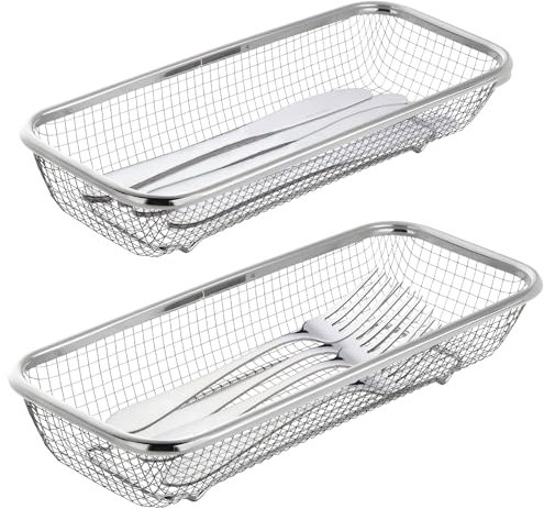 IWTTWY Cutlery Drainer, 2 Pack Stainless Steel Kitchen Drying Rack, Durable Utensil Holder for Forks, Knifes, Spoons, Chopsticks, Dishwasher Utensil Basket Dish Rack for Kitchen Counter