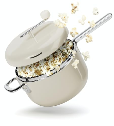 Popsmith Popcorn-Popper in Cremefarben, 6 Quart Herdplatte, Popcorn-Maschine, Edelstahl, kompatibel mit allen Herdarten