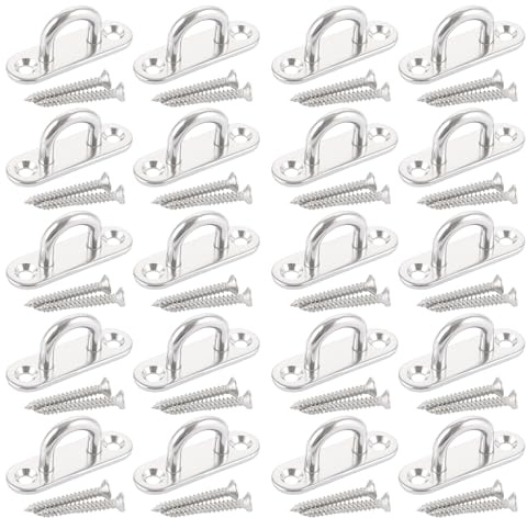 VIDETOL 20 PCS Stainless Steel Pad Eye Plate, 4.8 x 1.5 x 2.1 cm Ceiling Hooks, Hardware Staple Ring Hook with Screws, Expansion Pipes for Decking Rope, Resistance Bands, Shade Sail