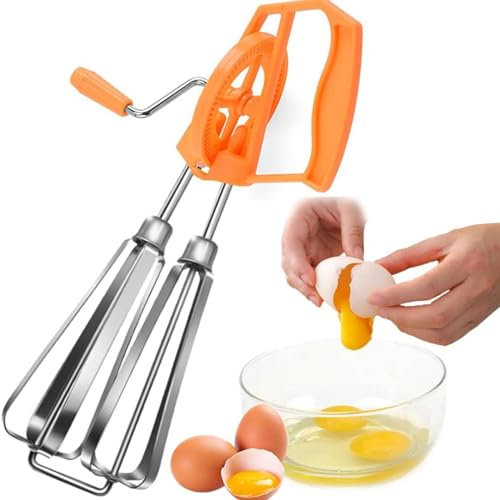 Schneeschläger,Rührgerät Aus Edelstahl,Halbautomatischer Schneebesen,Handmixer Manuell Ohne Strom,Halbautomatischer Schneebesen Für Die Küche Quirl Küchengerät Küchengeräte (1, Orange)