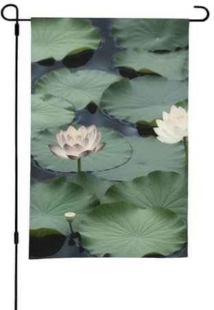 Schwarze Lilien-Pads, Gartenflagge, 30,5 x 45,7 cm, doppelseitige Outdoor-Flagge, kleine Hofflaggen, Jute, Valentinstagsflaggen, kleine Hofflaggen, dekorative Flaggen für draußen, Willkommensgruß,