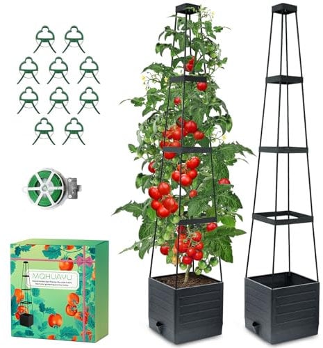 MQHUAYU Jardinière Surélevée avec Treillis,Tuteur Tomate,145cm Arrosage Automatique Jardiniere Tomate,Support Tomate,Treillis pour Plantes Grimpantes pour l'Intérieur et l'Extérieur (2 Pack)