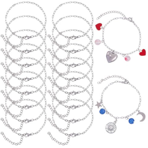 SUNNYCLUE 1 Box 18Pcs Chain Bracelet Bulk Charm Bracelet Chains Stainless Steel Cable Chain Link with Lobster Claw Clasp & Extension Chain Findings for jewellery Making Supplies DIY Women Bracelets