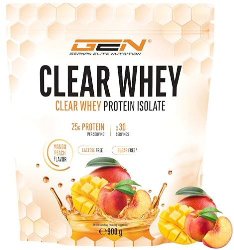 Clear Whey Isolate Protein Shake - Shake Protéiné Fruité & Rafraîchissant - Isolat De Protéines De Lactosérum De Haute Qualité (900g, Mangue Pêche)