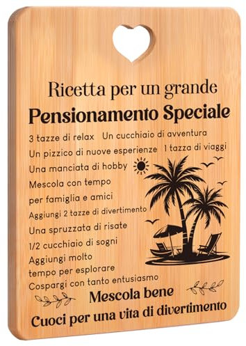 Regali per Pensione, Tagliere in Bambù, Regalo Pensione Uomo Donna, Regali di pensionamento per genitori, colleghi, familiari e amici, Regalo del tagliere per il pensionamento.