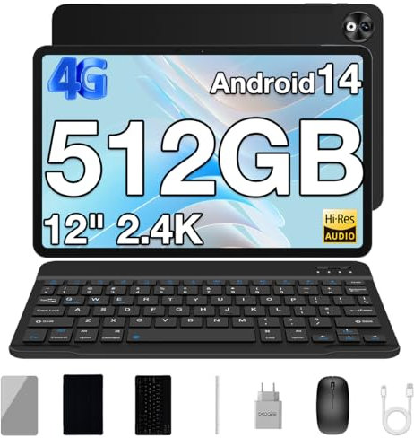 DOOGEE T40 Pro Tablet 12 Pollici, 20GB RAM + 512GB ROM Tablet Android 15, 2.4K Helio G99 Tablets Gaming, 10800mAh Batteria, Tablets con Tastiera + Mouse + Penna Capacitiva, 16MP+ 8MP/GPS Nero