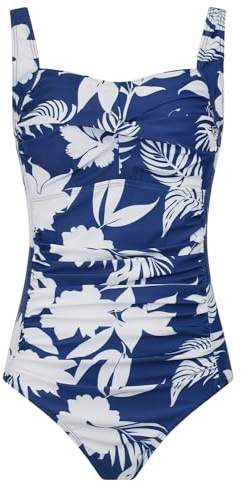 Aidotop Womens One Piece Swimsuit Tummy Control Swimwear with Retro Ruched Monokini Bathing Suits(66Navy Blue Floral,M)