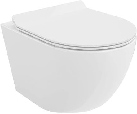 BADLAND WC Rolo – Wandhängende Toilette aus Keramik in Weiß, mit Soft-Close WC-Sitz, Nano-Beschichtung, modernes Hänge-WC für Badezimmer & Gäste-WC