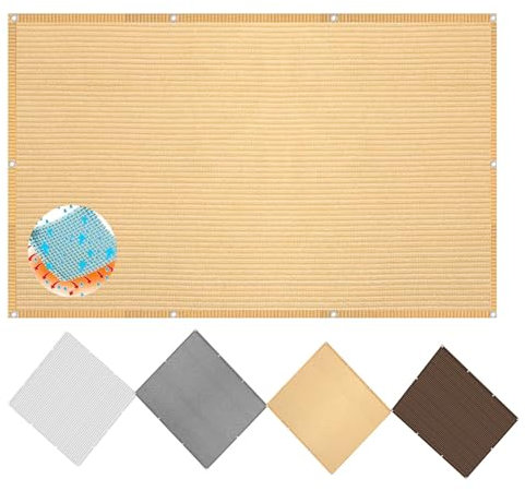 Tenda da giardino in HDPE per balconi, 3,2 x 3,3 m, con occhielli 98% blocco UV, recinzione da giardino, per terrazze, pergole, colore giallo sabbia