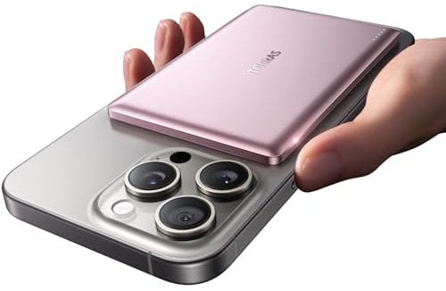 TORRAS Ultra Slim Power Bank for MagSafe Pink, 5000mAh Fast Charging Magnetic Portable Charger Thin, Wireless Battery Pack with USB-C Cable for iPhone 16 Pro Max/15/14/13/12, Pink