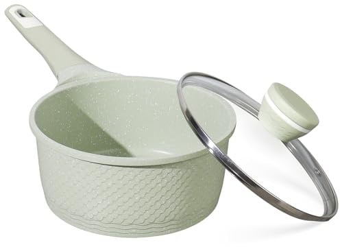 Stielkasserolle 18 cm mit Deckel 2.0L -Töpfe Antihaftbeschichtet für alle Herde inkl. Induktion | 100% frei von PFAS & PFOA | Kühlbleibender Bakelitgriff & Glasdeckel