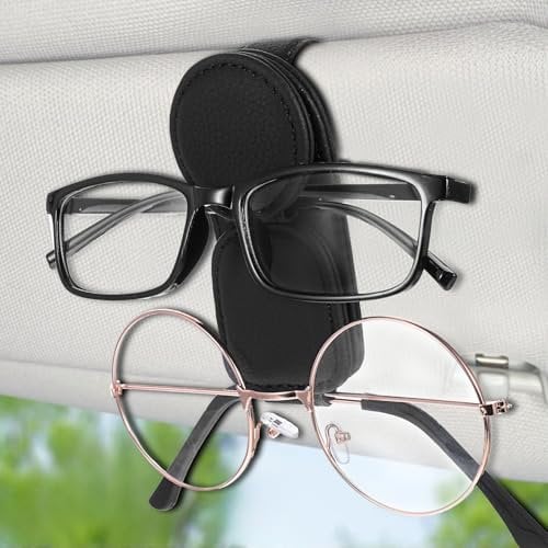 Wanmu Sunglass Holder for Car - Hold 2 Glasses, Magnetic Leather Sunglasses Clip for Car Visor, Eyeglass Stand for Different Size Eyeglasses, Car Accessories Interior