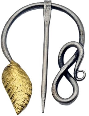 Mittelalter Brosche | Stahl Ring und Nadel, Messing Blatt | Handgefertigte Wikinger Fibel LARP | Kleidernadel Gewandnadel Schließe| HFRC17x