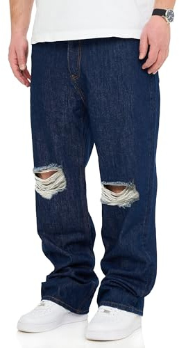 behype. Herren Jeans Ripped Loose-Fit Jeanshose 100% Baumwolle Denim Baggy Hose Straight-Leg Used Look Men's