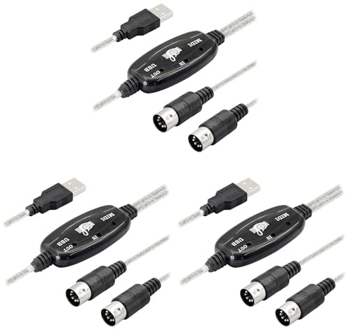 Giwnhvx 3 x cavo adattatore USB MIDI, USB tipo A maschio a MIDI DIN 5 pin interfaccia cavo in-out con indicatore LED per tastiera