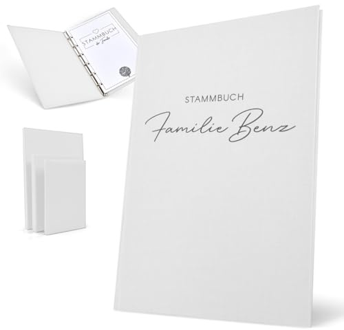 Hochzeitideal Stammbuch 'Serie 311' A4 weiß | Handgefertigt aus Buchbinderleinen 31,5x25 cm | 4-Ring-Mechanik mit 3 Klarsichthüllen | personalisierbar | inkl. Einleger & Erinnerungsseiten