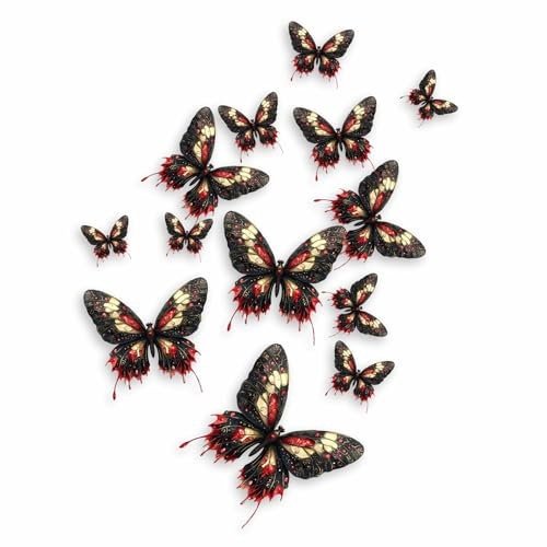 x14 Black Red Butterfly Vinyl Stickers, Cover up Marks, Multi-Purpose Ideal for Phone, Cups, Tile, Toilet, Car, Laptop, Glass & Wall. Non Transparent Decal, Weatherproof & Vibrant (Black red)