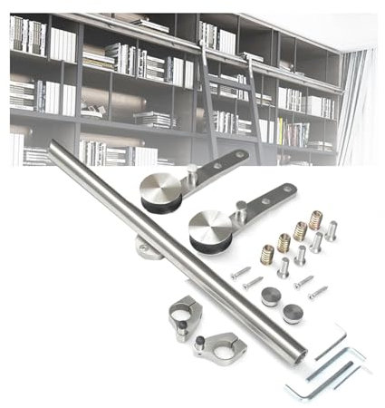 Kit de quincaillerie pour porte coulissante de bibliothèque – 488 cm Accessoires pour bibliothèque, grenier, entrepôt, placard (échelle non incluse)