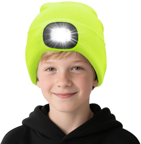 Danolt Led Mütze Kinder, Neon-Gelb Mütze mit Led