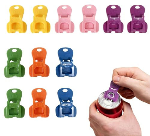 12 Piezas Abrelatas y Tapa para Latas de Plástico - Abre Botes y Cierra Latas de Refresco, Abrelatas de Bebidas Simples para Coca Cola, Cerveza, Refrescos - Fácil de Usar, Antiderrames, Multicolor