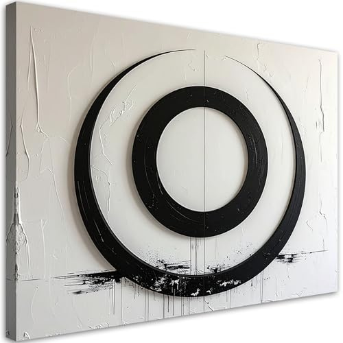 Feeby Bild auf Leinwand - Wandbilder Wohnzimmer Aesthetic - Schwarz Weiß Kreise - 120x80 1tlg - Schlafzimmer Wandekoration - Bilder Zimmer - Living Room - Deko Wandbilder - Moderne Bild