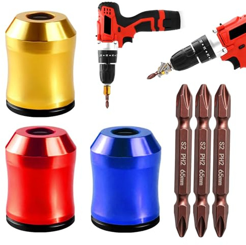 3Pcs Magnetic Screwdriver Ring Set with 3 PH2 (65mm) Bits for Drills | 1/4 Inch Hex Magnetic Screw Holder Bit Guide Non-Slip Design for Drill Electric Screwdriver & Power Bits DIY Repair Accessory