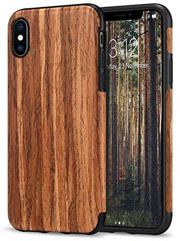 TENDLIN Kompatibel mit iPhone X Hülle/iPhone XS Hülle Holz und TPU Silikon Hybrid Weiche Schutzhülle Kompatibel mit iPhone X/iPhone XS (Rotes Sandelholz)