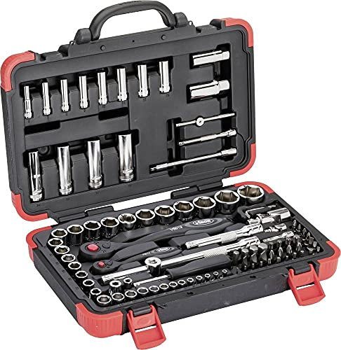 ViGOR 94-teiliger Steckschlüssel Satz V1706N, 1/4, 1/2 Vierkant, 5/16 Sechskant, Außen Sechskant, T Profil, vielseitig für Handbetätigung