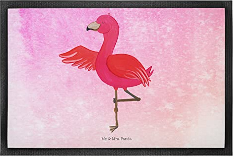 Mr. & Mrs. Panda 50 x 75 cm Fußmatte Flamingo Yoga - Geschenk, Fußmatte außen wetterfest, Sauberlaufmatte, Fussmatten online, Vogel, Yoga-Übung,
