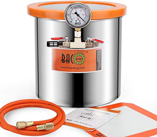 BACOENG 12 Liter Edelstahl Vakuumkammer mit Deckel aus gehärtetem Glas, ideal zur Stabilisierung von Holz, Entgasung von Silikonen