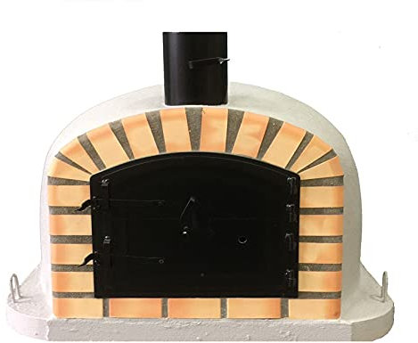 DIOVERDE White Deluxe Extra Wood Fired Pizza Oven, Orange Arch, Black Door, 100cm x 100cm