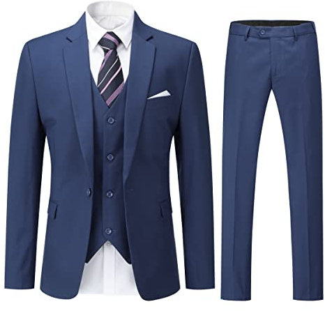 YOUTHUP Abito da Uomo 3 Pezzi Suit Slim Fit Business Wedding Abiti per Uomo Giacca e Gilet e Pantaloni, Blu Marino, M