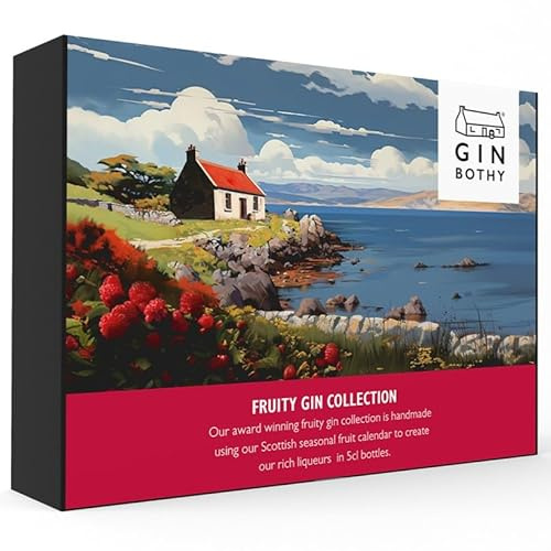 Gin Bothy Fruity Gin Gift Box | Premium Small Batch Scottish Liqueurs | Raspberry, Rhubarb, Merry Berry & Blueberry 20% ABV | Perfect for Birthdays, Christmas & Special Occasions | 4 x 5cl Bottles