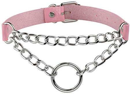 MILAKOO Punk Gothic Choker Damen PU Lederhalsband Frauen O Ring Halskette mit Ketten Halsband Herren pink
