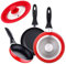 SAN IGNACIO 3-teiliges Pfannen-Set 16/20/24 cm, rot, Universaldeckel in rot, gepresstes Aluminium, Induktion