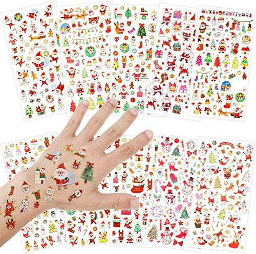 Christmas Stickers, KY-Tech 10 Sheets Christmas Glitter Decals Stickers Snowman, Reindeer, Tree, Bear, Santa Claus Xmas Stickers for Card Making Craft Card Xmas Decorations