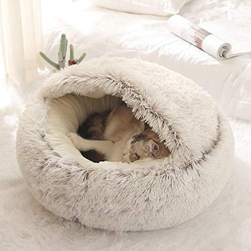 Xpnit Katzenbett,Warm katzenbetten,weiches Plüsch Waschbares Flauschi Katzenhöhle Tierbett große Kuschelhöhle für Hund,katzenschlafsack,Katze & Haustier,rutschfest Katzen Haus (65cm,Braun)